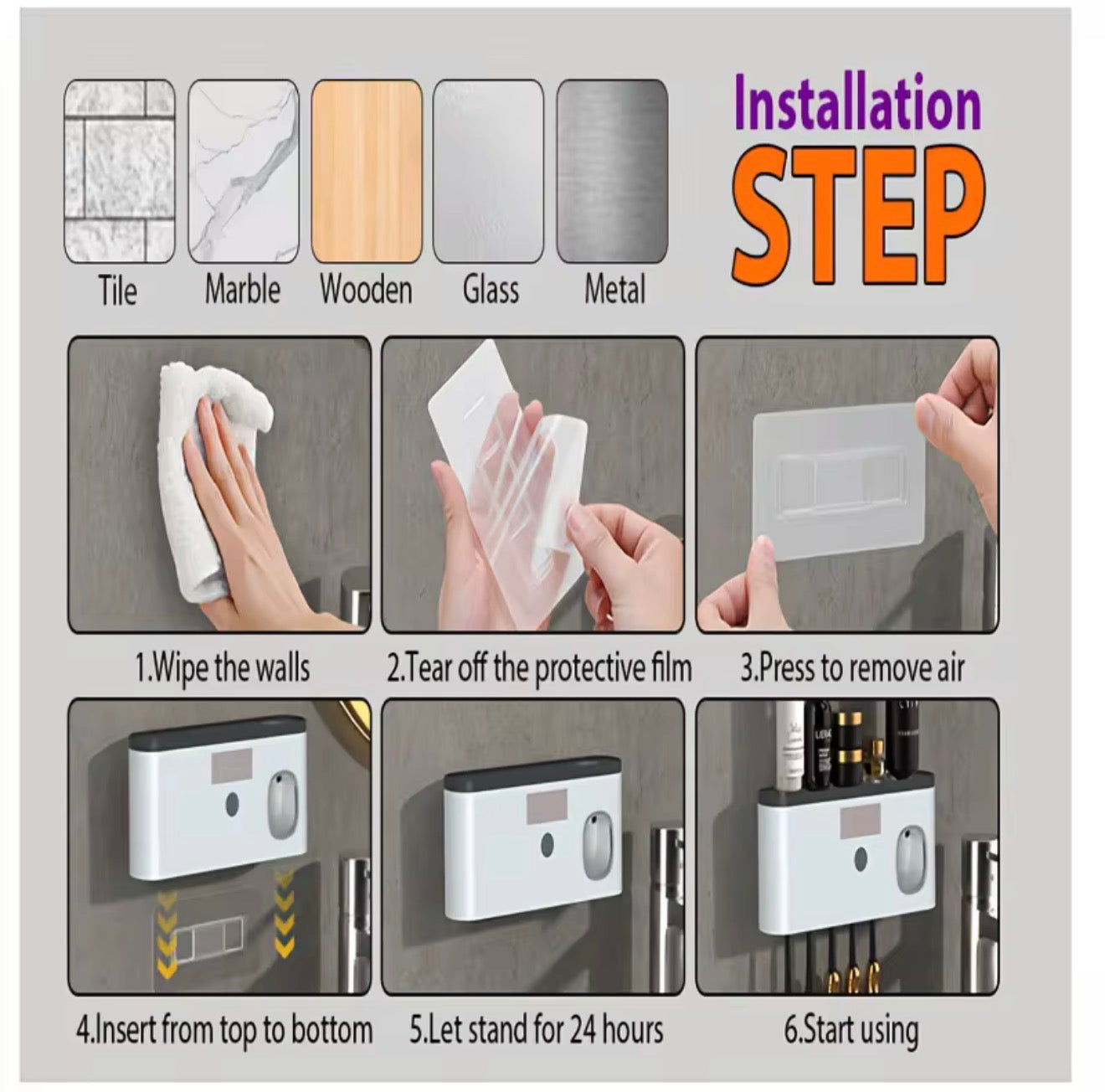 Support de Stérilisateur de Brosses à Dents UV Mural OEM – Rechargeable avec Minuteur, Désinfection UV Led sans Fil